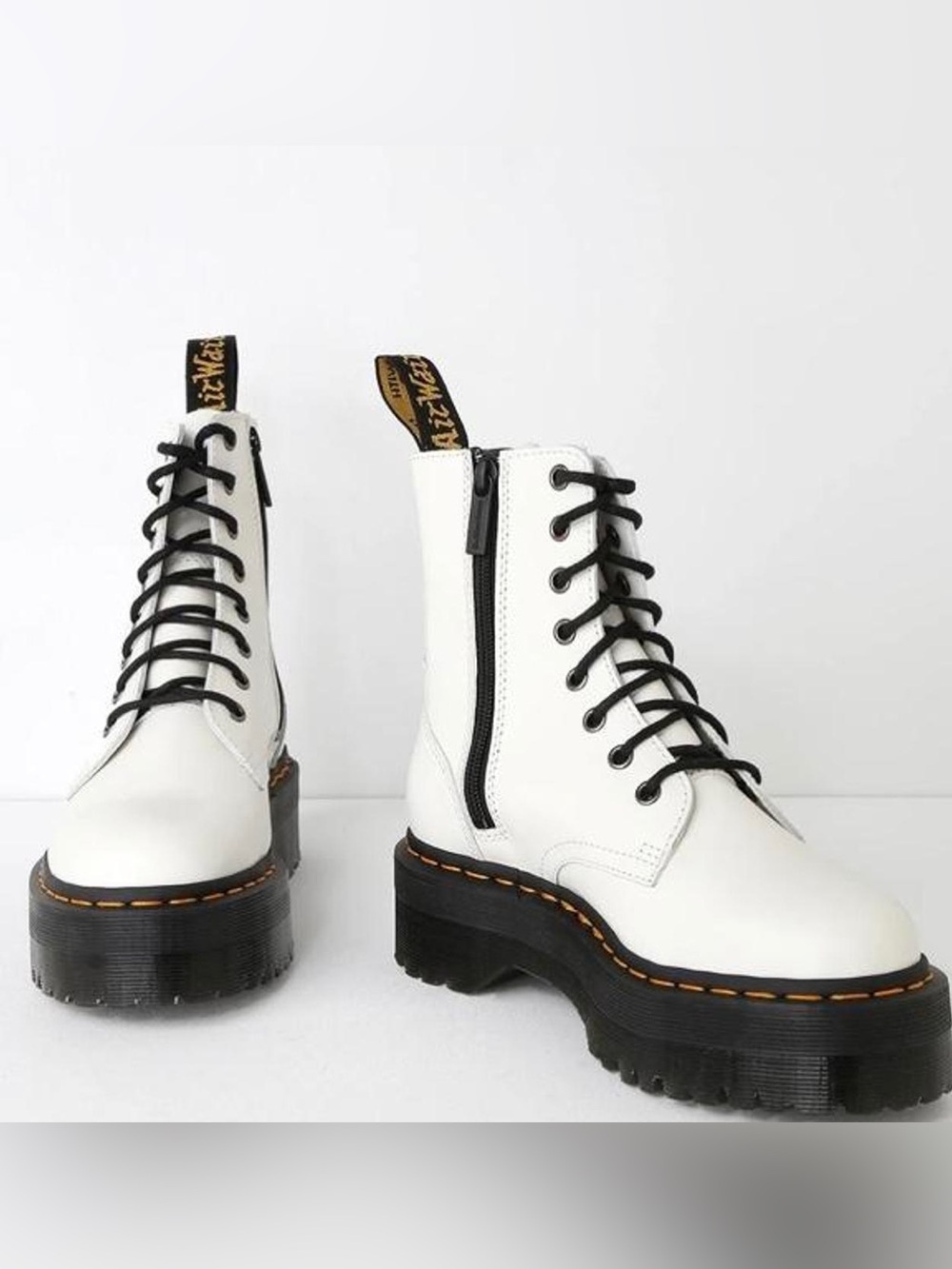 Dr. Martens White Platform Combat Boots with Black Laces
